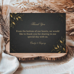 Elegant Gold Botanical Dark Thank You Card