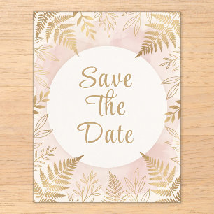 Elegant Gold Botanical Fern Save the Date Card