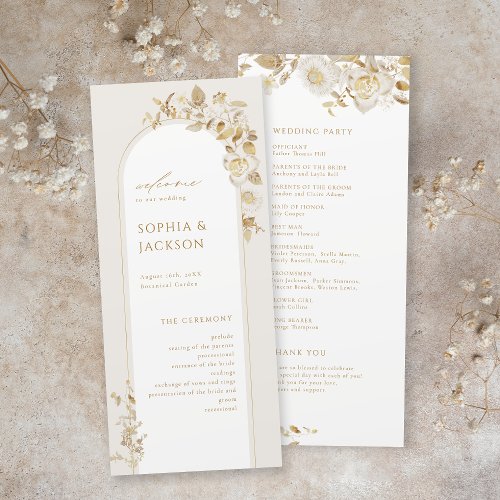 Elegant Gold Botanical Floral Arch Wedding  Program
