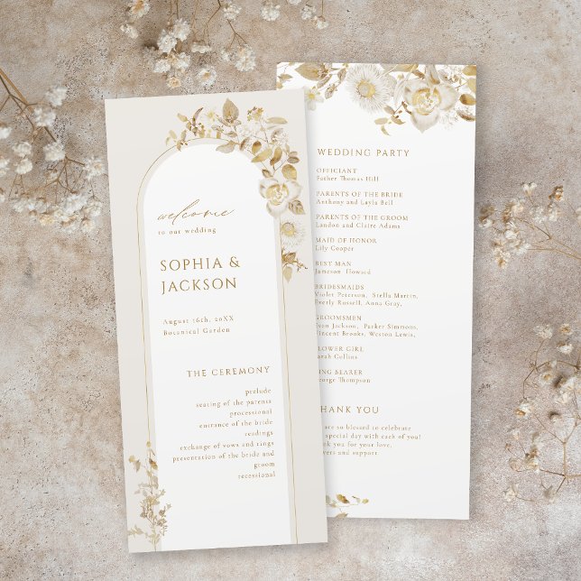 Elegant Gold Botanical Floral Arch Wedding  Program (Elegant Gold Botanical Floral Arch Wedding Program)