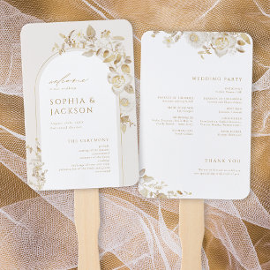 Elegant Gold Botanical Floral Arch Wedding Program Hand Fan