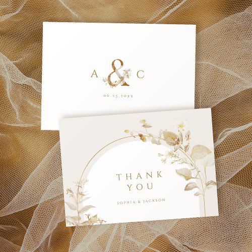 Elegant Gold Botanical Floral Arch Wedding  Thank You Card