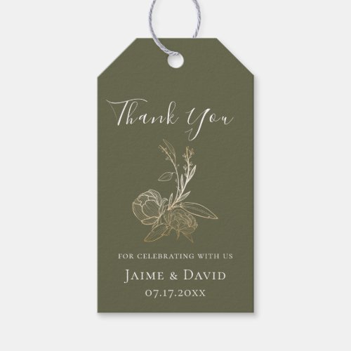 Elegant Gold Botanical Floral Thank You Gift Tags