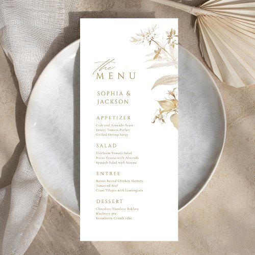 Elegant Gold Botanical Floral Wedding Menu