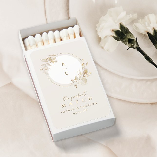 Elegant Gold Botanical Floral Wedding Monogram Matchboxes (Elegant Gold Botanical Floral Wedding Monogram Matchboxes)