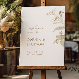 Elegant Gold Botanical floral Wedding Welcome Sign