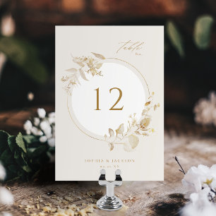 Elegant Gold Botanical Floral Wreath Wedding Table Number