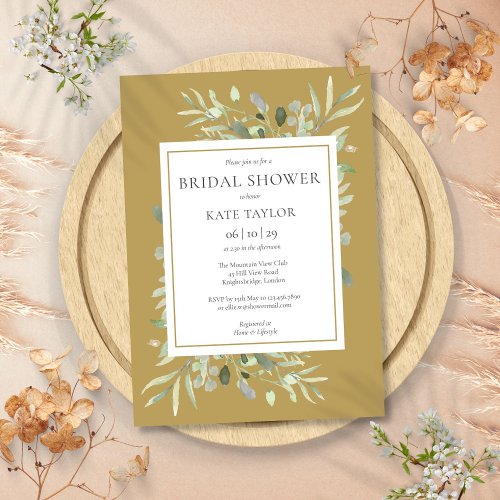 Elegant Gold Botanical Greenery Bridal Shower Invitation