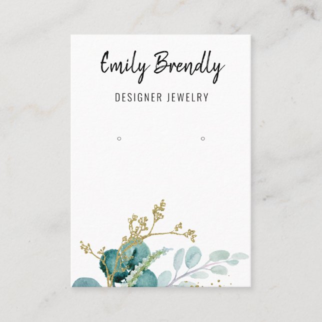 Elegant Gold Botanical Jewelry Earring Display  Business Card (Front)