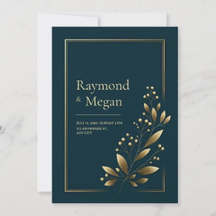 Elegant Gold Botanical Leaf Wedding Invitation