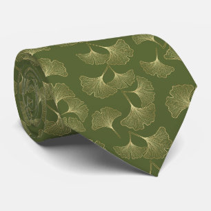 Elegant Gold Botanical Leaves Neck Tie