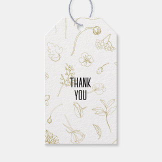 Elegant Gold Botanical Line Art Thank You Gift Tags