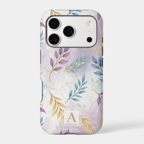 Elegant Gold Botanical Marble Mongram iPhone 17 Pro Case