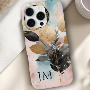 Elegant Gold Botanical Monogram iPhone 16 Pro Case