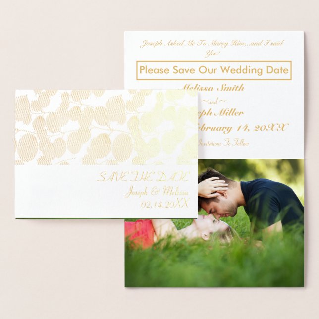 Elegant Gold Botanical Photo Save the Date Foil Card (Display)