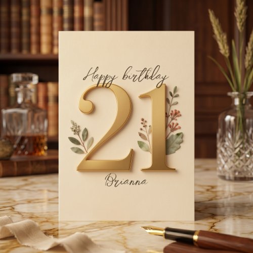 Elegant Gold Botanical Typography 21st Birthday Card