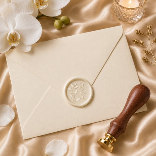 Elegant Gold Botanical Wedding Couple Monogram Wax Seal Stamp