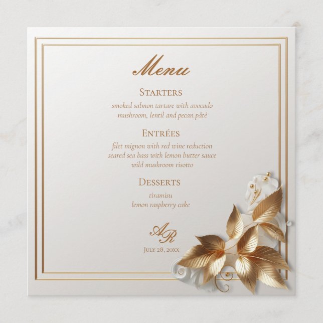 Elegant Gold Botanical Wedding  Menu (Front)