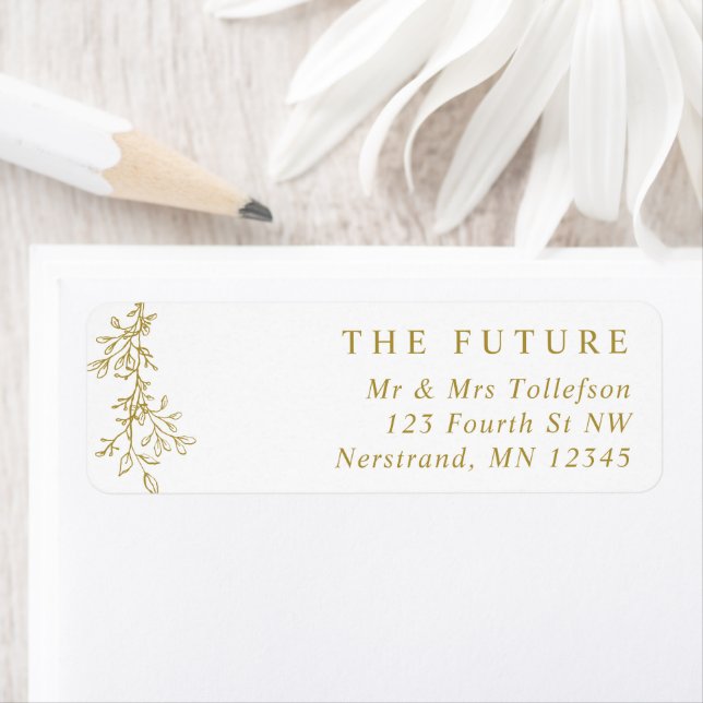 Elegant Gold Botanical Wedding Return Address Label (Insitu)