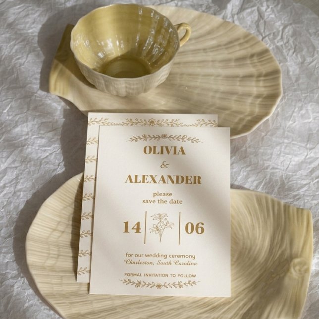 Elegant Gold Botanical Wedding Save The Date (Creator Uploaded)