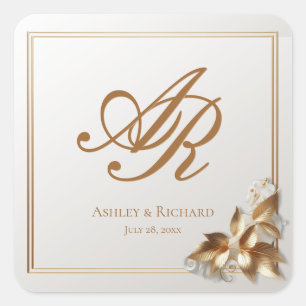 Elegant Gold Botanical Wedding Square Sticker