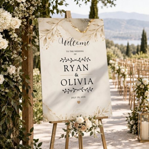 Elegant Gold Botanical Wedding Welcome Foam Board