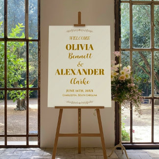 Elegant Gold Botanical Wedding Welcome Sign