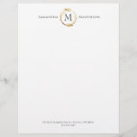 Elegant Gold Botanical Wreath Monogram Letterhead<br><div class="desc">Here's an elegant formal letterhead stationery option with a little glitz and glam. This design features your last name monogram initial encircled by a chic botanical wreath in faux gold foil with your first and last names on either side. At the bottom is your address and phone number. Here you...</div>