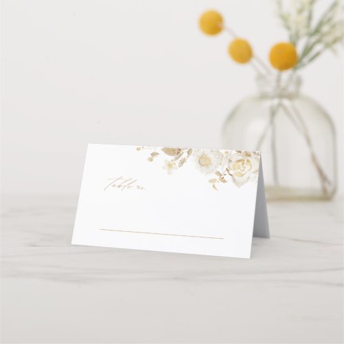 Elegant Gold Botanical Wreath Monogram Wedding Place Card