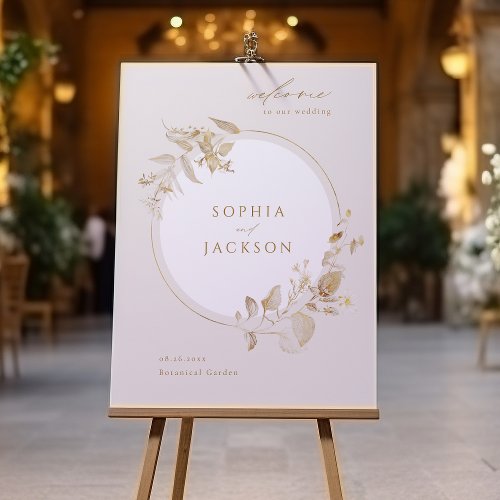 Elegant Gold Botanical Wreath Wedding Welcome Foam Board