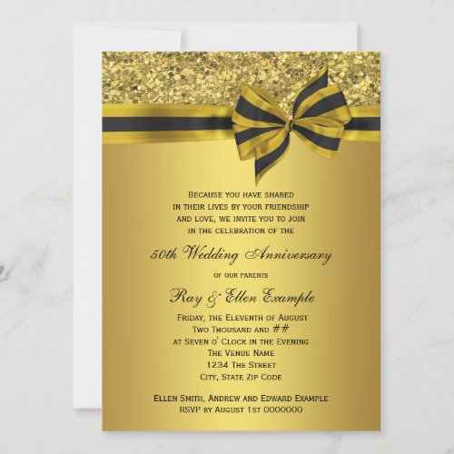 Elegant Gold Bow 50th Anniversary Party Invitation