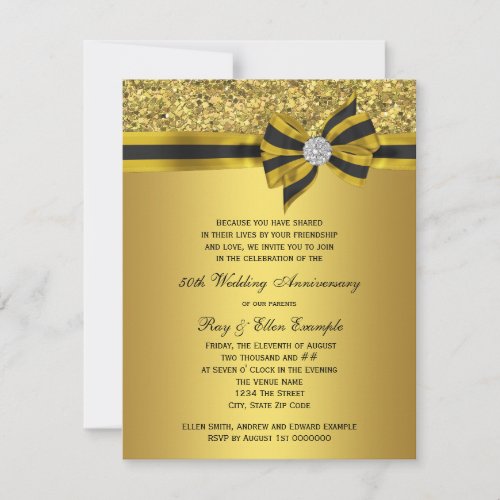 Elegant Gold Bow 50th Anniversary Party Invitation