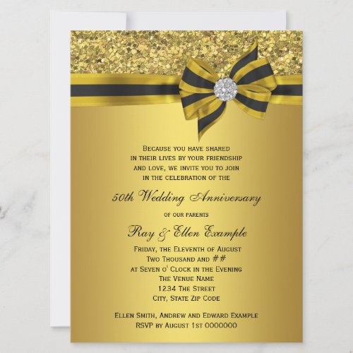 Elegant Gold Bow 50th Anniversary Party Invitation