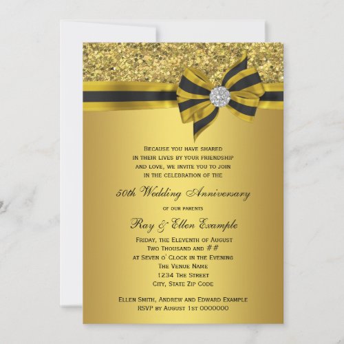 Elegant Gold Bow 50th Anniversary Party Invitation