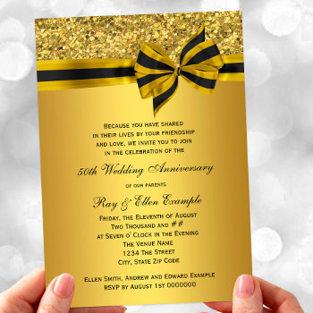 Elegant Gold Bow 50th Anniversary Party Invitation by decembermorning at Zazzle