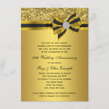 Elegant Gold Bow 50th Anniversary Party Invitation by decembermorning at Zazzle