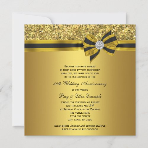 Elegant Gold Bow 50th Anniversary Party Invitation