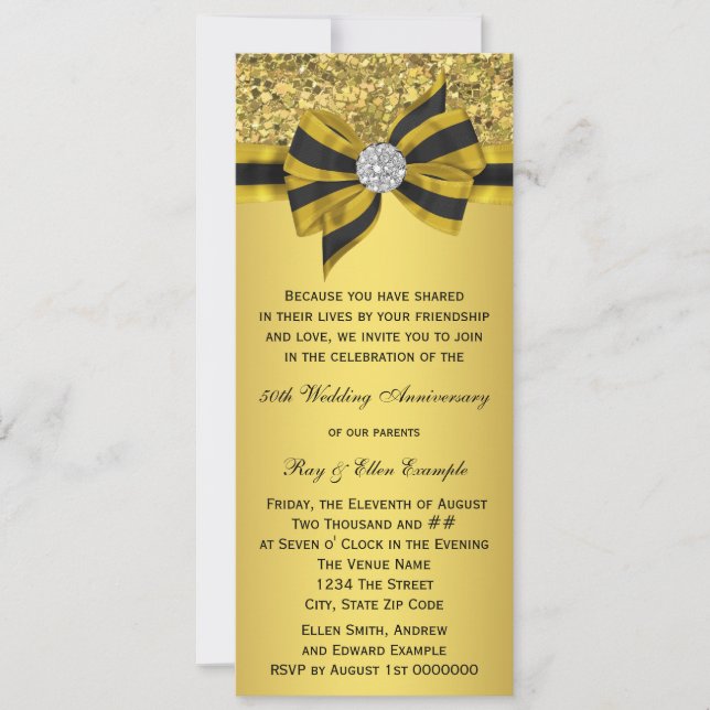Elegant Gold Bow 50th Anniversary Party Invitation (Front)