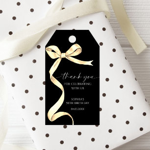 Elegant Gold Bow Birthday Favor Gift Tag