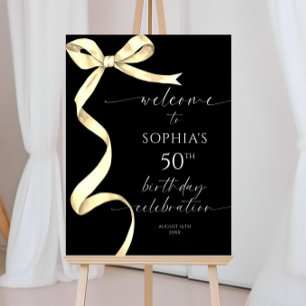 Elegant Gold Bow Birthday Welcome Sign