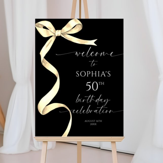 Elegant Gold Bow Birthday Welcome Sign (Creator Uploaded)