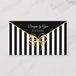 Elegant Gold Bow Boutique Black and White Stripes Business Card