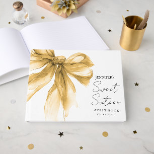 Elegant Gold Bow Coquette Script Sweet 16 Guest Book
