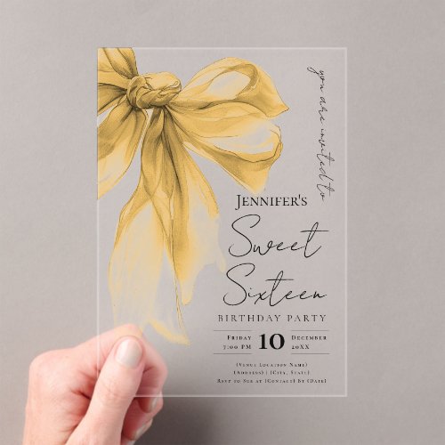 Elegant Gold Bow Coquette Script Sweet 16 Party