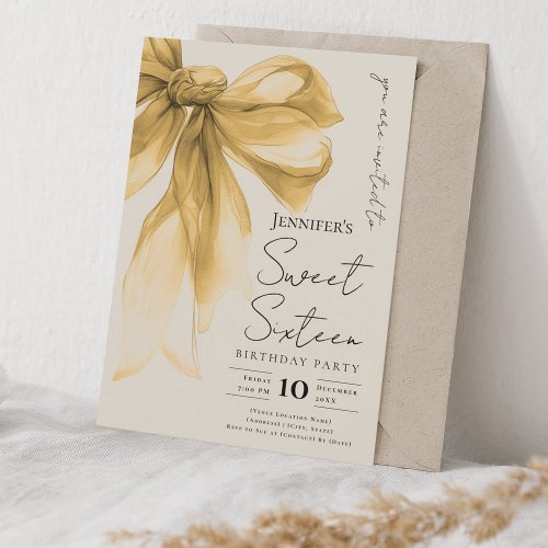 Elegant Gold Bow Coquette Script Sweet 16 Party 
