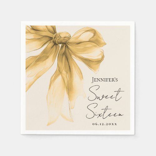 Elegant Gold Bow Coquette Script Sweet 16 Party 