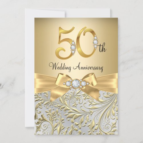 Elegant Gold Bow Diamond 50th Anniversary Invitation