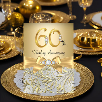 Elegant Gold Bow Diamond 60th Anniversary Invitation by Zizzago at Zazzle