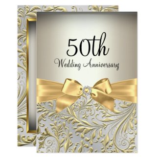 Elegant Gold Bow & Floral Swirl 50th Anniversary Invitation