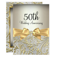 Elegant Gold Bow & Floral Swirl 50th Anniversary Invitation